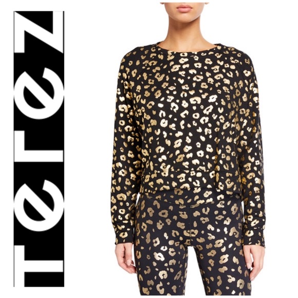 Terez Tops - Terez Metallic Foil Cheetah-Print Sweatshirt NWT